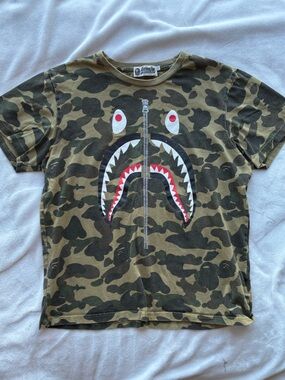Camo Shark Graphic T Shirt XXS XS Streetwear BAPE Style Oversized Tee